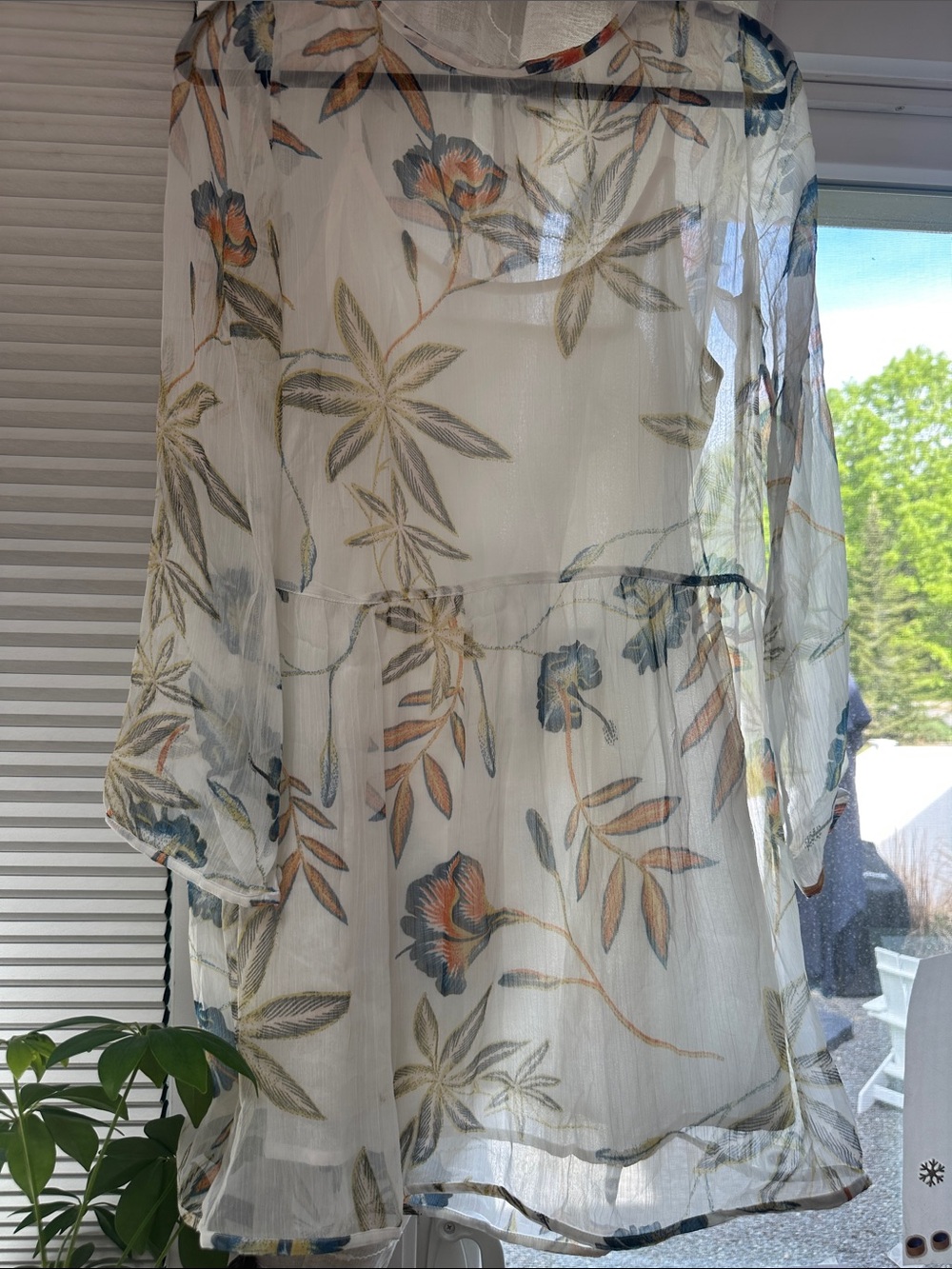 Roxy White Sheer Floral Long-Sleeve Dress M